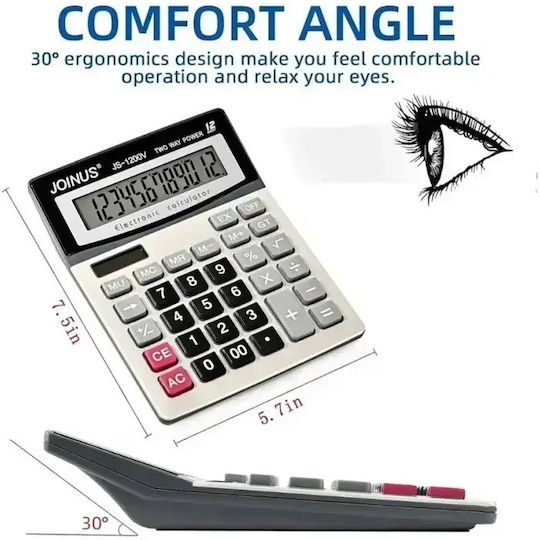 Joinus JS-1200V Calculator 12 Digits in White Color 1pcs
