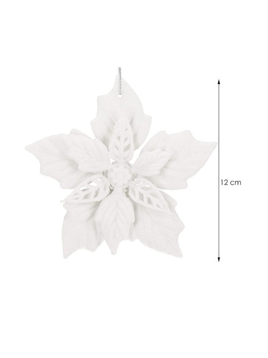 Set 10 Ornamente de Crăciun pentru Brad Floare 12 Cm Sclipici Plastic Albe