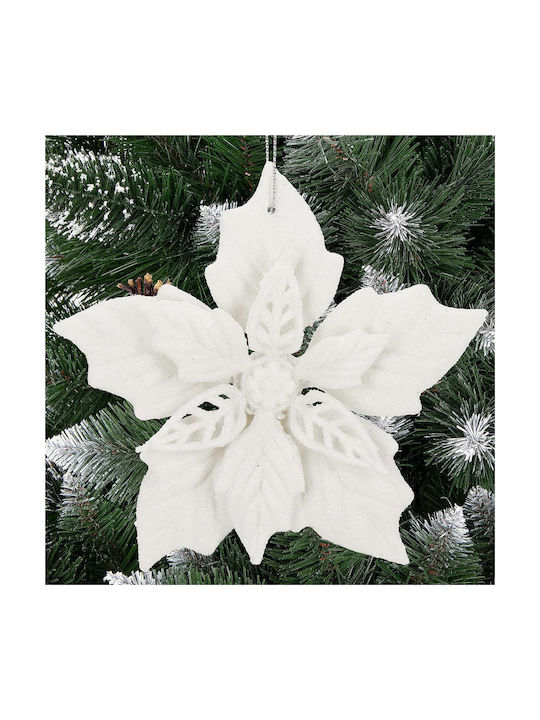 Set 10 Ornamente de Crăciun pentru Brad Floare 12 Cm Sclipici Plastic Albe