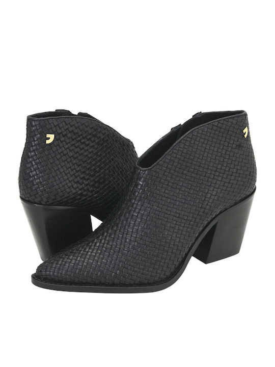 Leather Women's Ankle Boots with Medium Heel Black