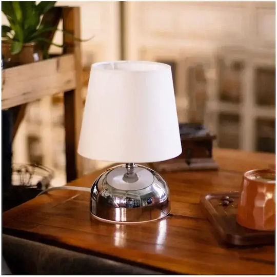 ForHome Μεταλλικό Πορτατίφ για Ντουί E14 με Ασημί Καπέλο και Βάση
