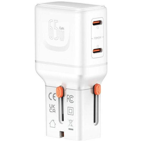 4Smarts Φορτιστής Χωρίς Καλώδιο με 2 Θύρες USB-C 65W Quick Charge 3.0 / Power Delivery Λευκός (Nomad Pocket)