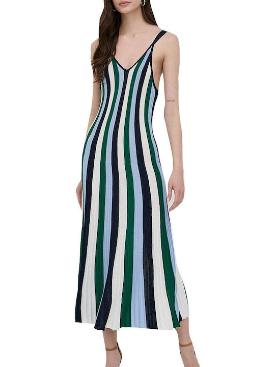 Ferroty Summer Midi Knitted Dress Blue/Green/White