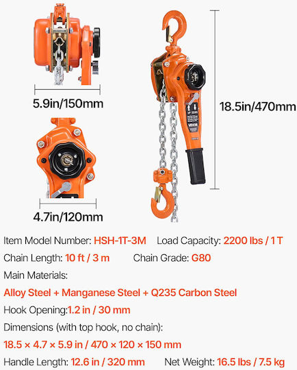 Vevor Lifting & Pulling Equipment for Weight Load up to 1t