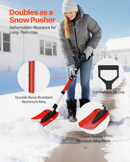 Snow Shovel Vevor Road Folding Snow Shovel 22cm D-Shaped Handle 36-40 In 91.4-101.6 Cm Adjustable Lightweight Snow Removal Tool Aluminum Alloy Reduces Back Strain Garden Car Camping