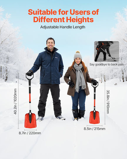 Snow Shovel Vevor Road Folding Snow Shovel 22cm D-Shaped Handle 36-40 In 91.4-101.6 Cm Adjustable Lightweight Snow Removal Tool Aluminum Alloy Reduces Back Strain Garden Car Camping