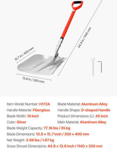 Snow Shovel Vevor Road 35 cm Wide Snow Shovel Aluminum Alloy D-Shaped Handles Large Capacity Snow Removal Shovels Lightweight Snow Removal Tool Garden Car Camping