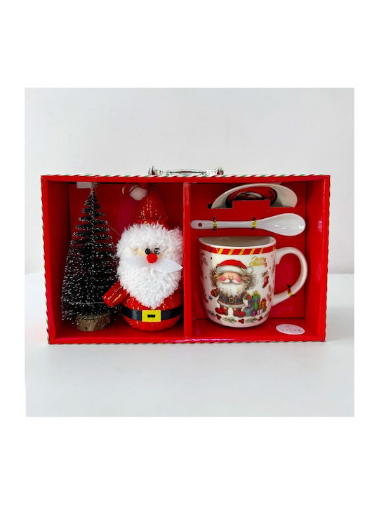Velve Ornament de masă de Crăciun Cană Ceramic Roșu L89xW29xD17cm.
