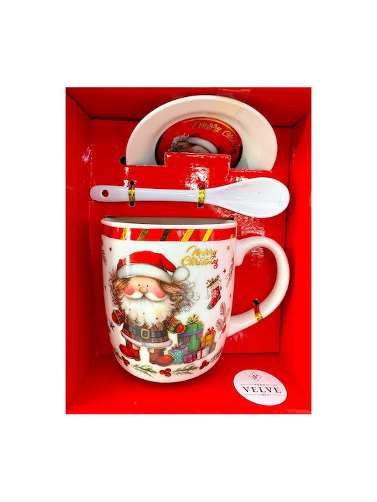 Velve Ornament de masă de Crăciun Cană Ceramic Roșu L89xW29xD17cm.