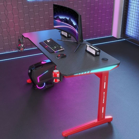 Γραφείο Gaming με LED & USB θύρες 140x60x74εκ. Κόκκινο