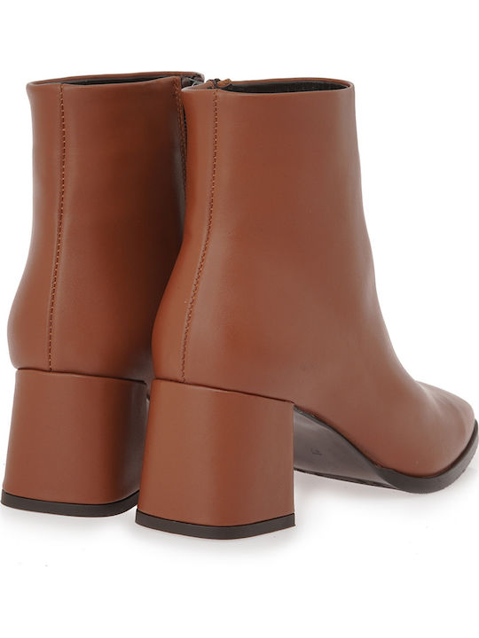 Leather Women's Ankle Boots with Medium Heel Tabac Brown