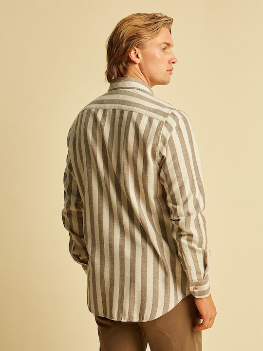 Long-sleeved Flannel Shirt Striped Khaki