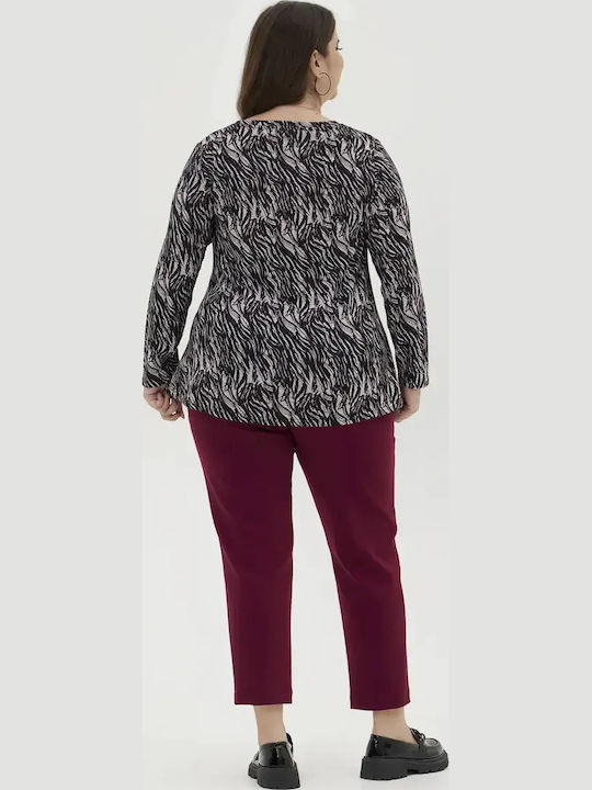 Women's Fabric Capri Trousers Loose Fit Bordeaux