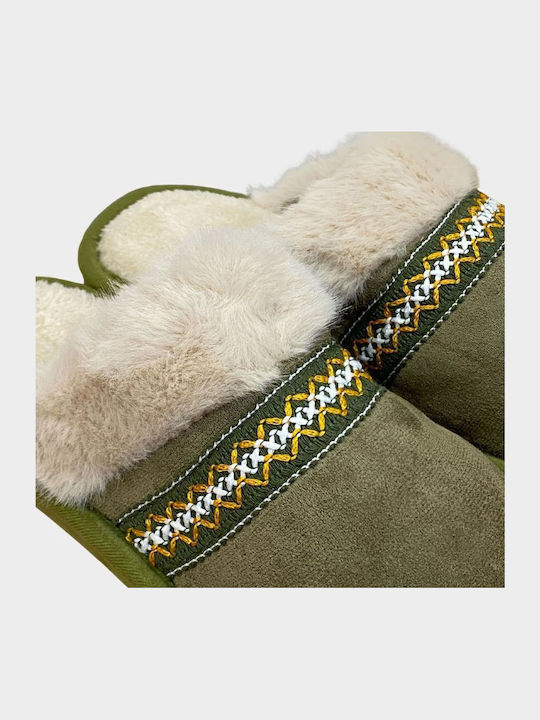 Winter Women's Slippers with Fur Green