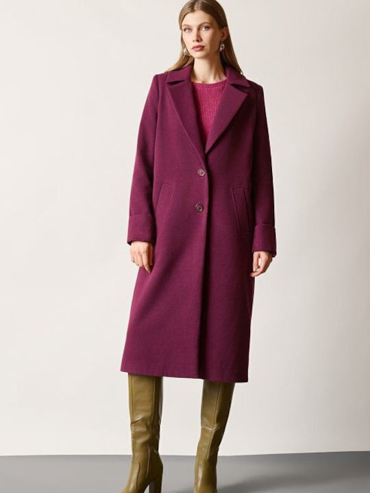 Γυναικείο Magenta Παλτό Oversized με Κουμπιά