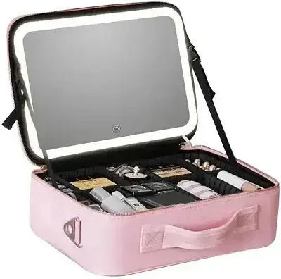 Rechargeable Makeup Case with LED Mirror Pink