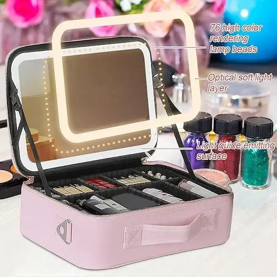 Rechargeable Makeup Case with LED Mirror Pink