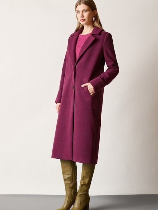 Γυναικείο Magenta Παλτό Oversized με Κουμπιά