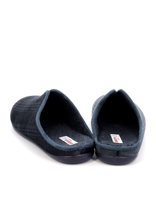 Men's Leather Printed Slippers Blue