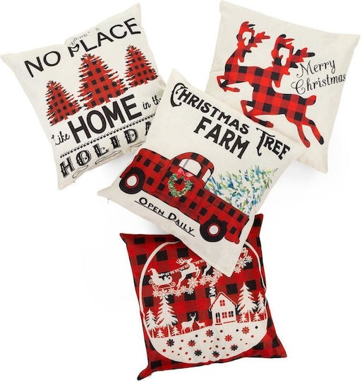 Set 4 Decorative Pillow Covers 40x40 Cm Christmas Motifs White Red