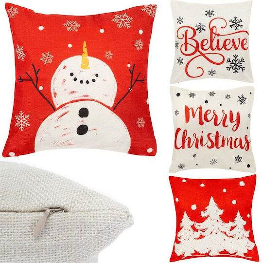 Set 4 Decorative Pillow Covers 40x40 Cm Christmas Motifs Red White