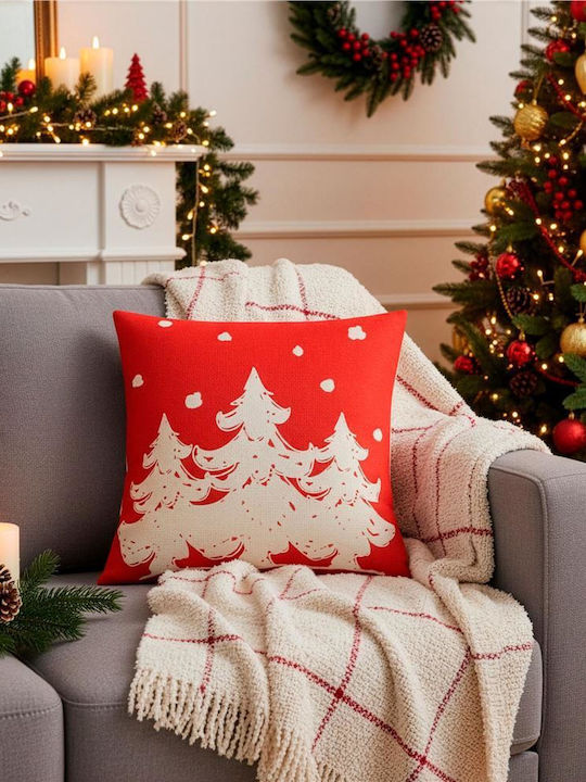 Set 4 Huse Decorative Pentru Perne 40x40 Cm Motive De Crăciun Roșii Albe