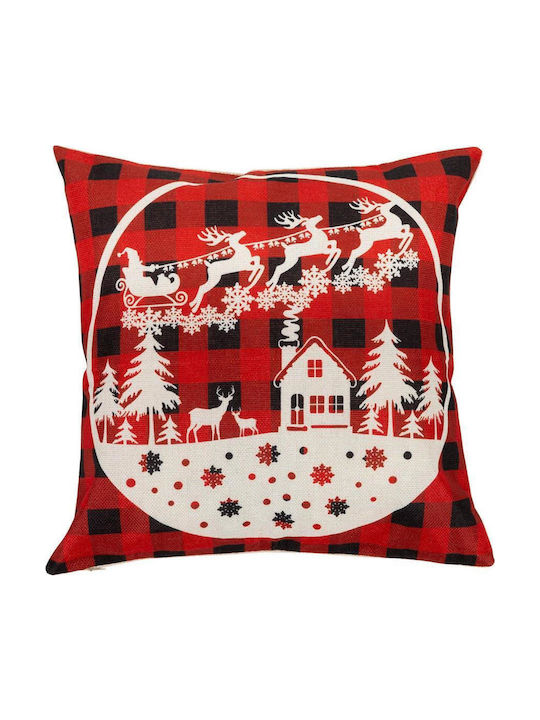 Set 4 Fețe De Pernă Decorative 40x40 Cm Motive De Crăciun Albe Roșii