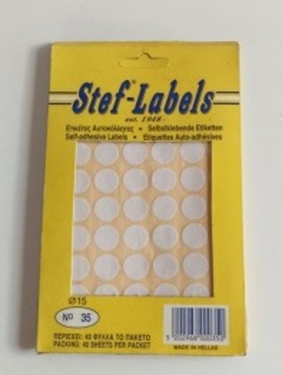 Stef Labels Small Adhesive Labels 40 Sheets in White Color 15mm