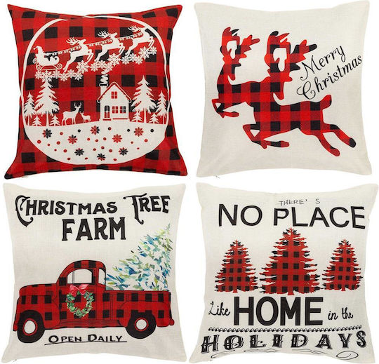 Set 4 Decorative Pillow Covers 40x40 Cm Christmas Motifs White Red