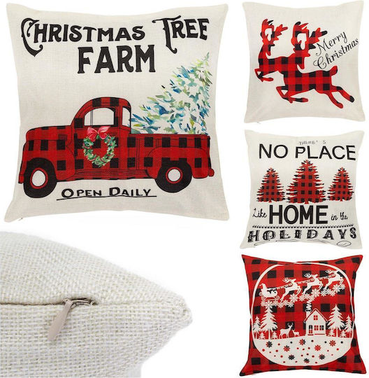Set 4 Decorative Pillow Covers 40x40 Cm Christmas Motifs White Red