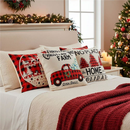 Set 4 Decorative Pillow Covers 40x40 Cm Christmas Motifs White Red