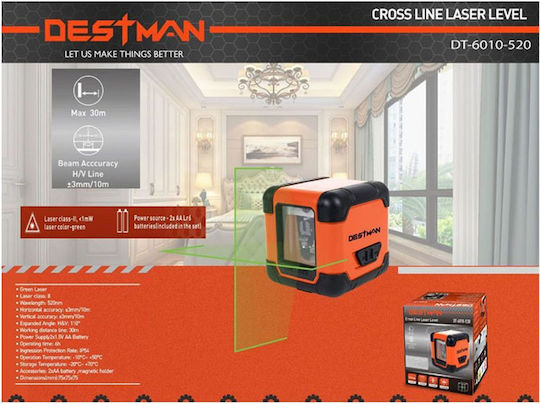 Destman Γραμμικό Αλφάδι Laser Πράσινης Δέσμης 1.5V με Εύρος Εργασίας 30m