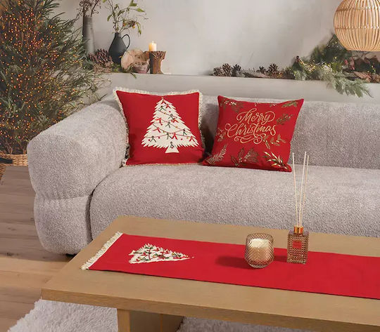 Nef-Nef Homeware Коледна Декоративна Възглавница Christmas Deco Tree Дърво Червен 45x45cm