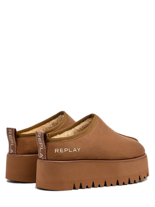 Suede Mules με Χαμηλό Τακούνι σε Καφέ Χρώμα