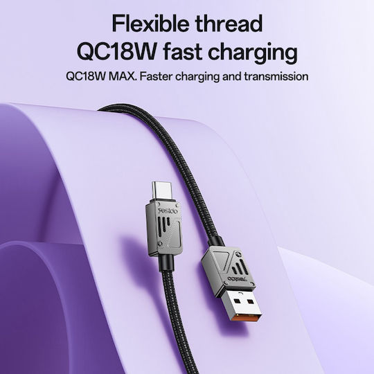Yesido USB 2.0 Cable USB-C male - USB-A 18W Μαύρο 1.2m