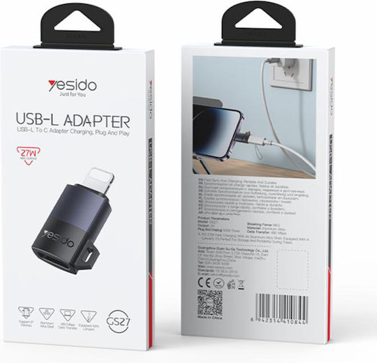 Yesido Converter USB-C male to Lightning female Gray 1pcs