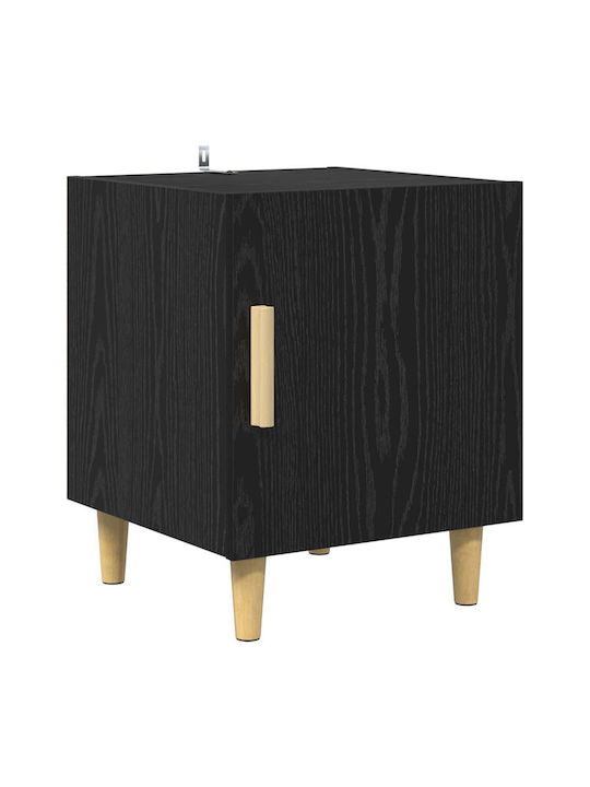 Wooden Bedside Table with Metal Legs Black 50x40x40cm