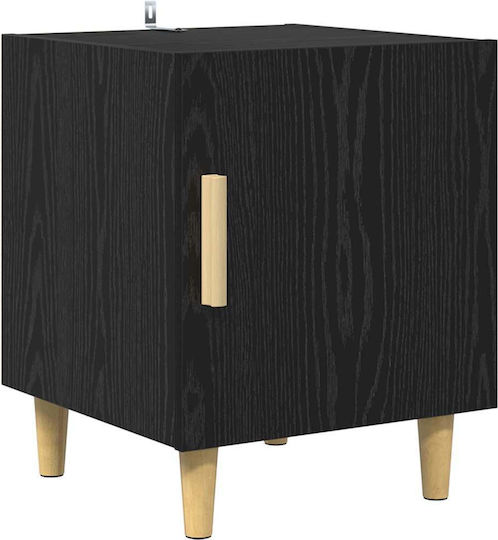 Wooden Bedside Table with Metal Legs Black 50x40x40cm