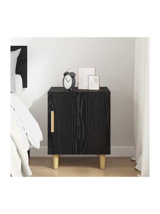 Wooden Bedside Table with Metal Legs Black 50x40x40cm