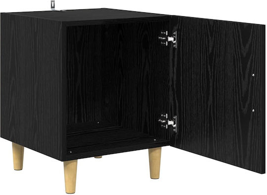 Wooden Bedside Table with Metal Legs Black 50x40x40cm