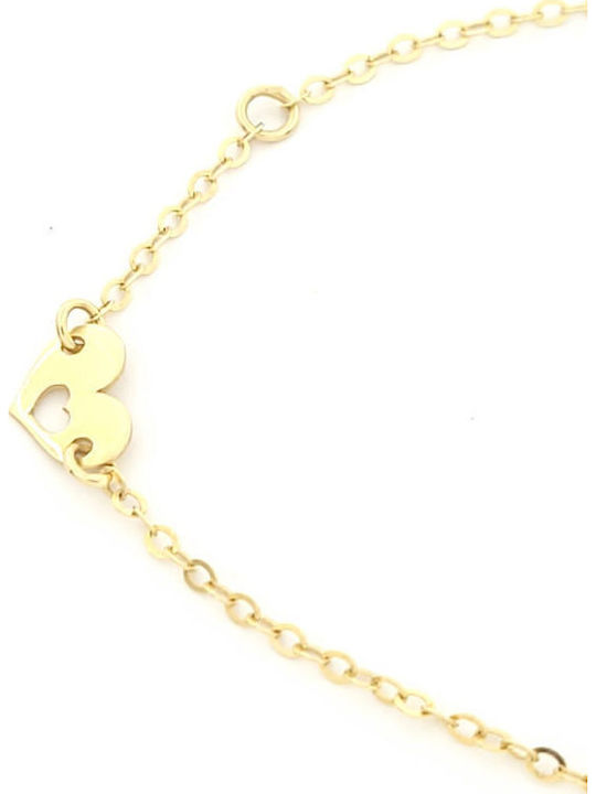 Women's Bracelet with Heart Design in 9K Gold 18.5cm