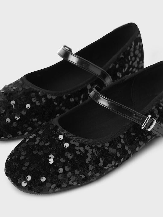 Kids Ballerinas with Adjustable Metal Clasp Black
