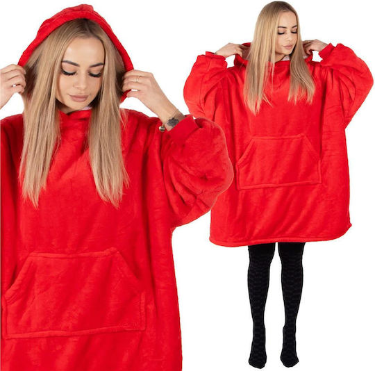 Pătură Fleece Cu Mâneci 82x88cm Roșu