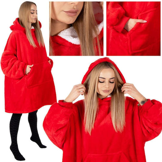 Pătură Fleece Cu Mâneci 82x88cm Roșu