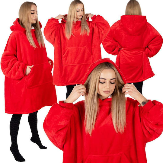 Pătură Fleece Cu Mâneci 82x88cm Roșu