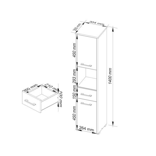 Akord Furniture Factory Stâlp De Baie De Pardoseală M30xA30xÎ140cm Sonoma