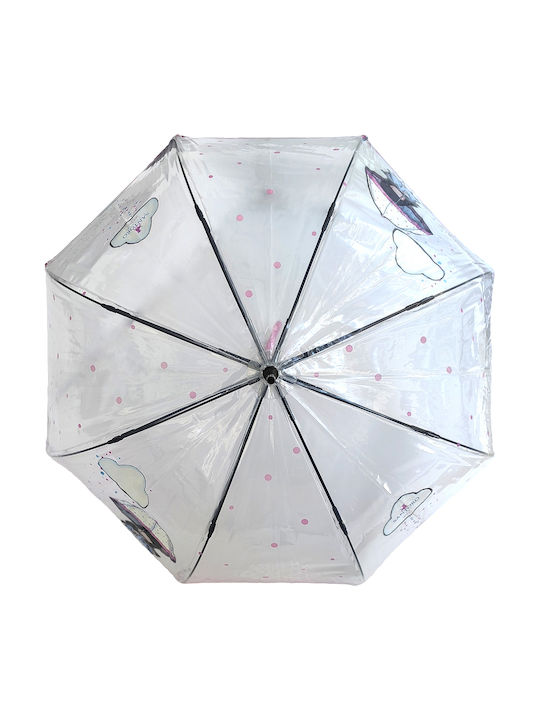 Kids Curved Handle Auto-Open Umbrella with Diameter 90cm Transparent