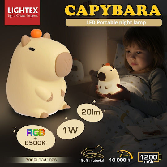 Lightex Φωτάκι Νυκτός LED Capybara Μπαταρίας Λευκό