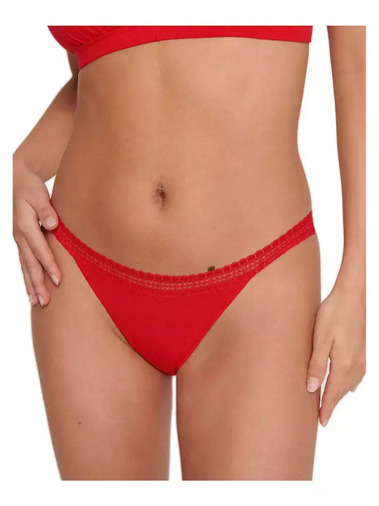 Go Ribbed H Tanga Βαμβακερά Femei Slip 2Pack Roșii