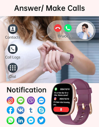 Huakua Smartwatch με Παλμογράφο (Μωβ)